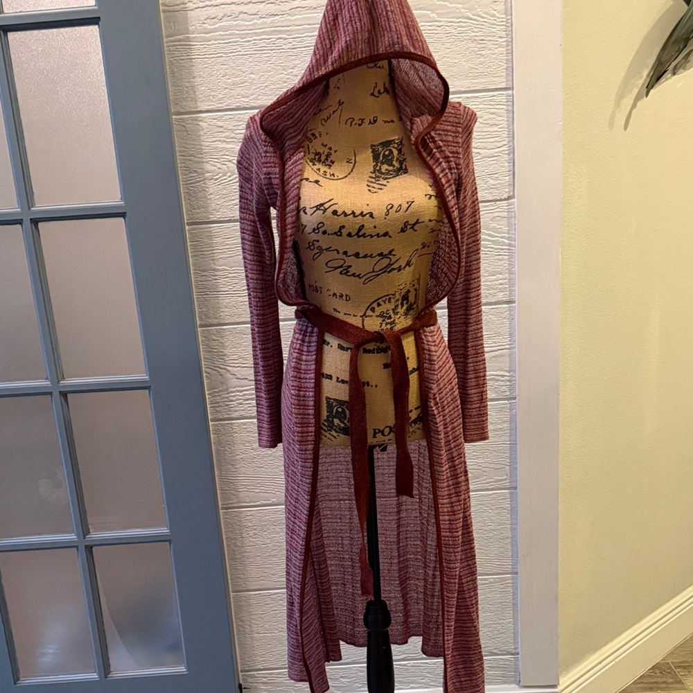 Rampage Women's Hooded Longline cardigan Jacket - maroon & teal size S